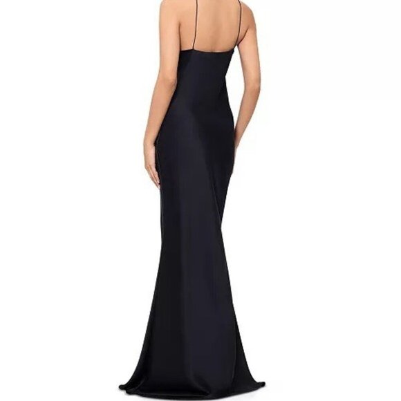 Betsy & Adam Size 10 Black Pavé-Bead Rhinestone Satin Halter Ball Gown Dress NWT - Picture 2 of 14